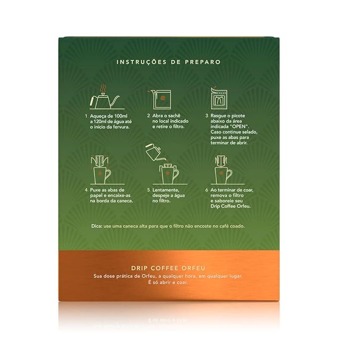 ORFEU - Special Coffee Classic Drip Sachet - 100% Arabica Coffee, Medium Roasted, Aroma of Floral, Fruity & Caramel, Balanced Acidity, Made In Brazil, Soft with Velvety Structure - 10 units, 100g