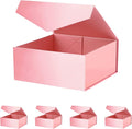HAPPY POTATO 5 Packs Gift Boxes 7.5x7.5x3 Inches, Pink Gift Boxes with Lids, Bridesmaid Proposal Boxes, Square Gift Boxes, Magnetic Gift Boxes for Presents (Glossy Pink, Pack of 5)