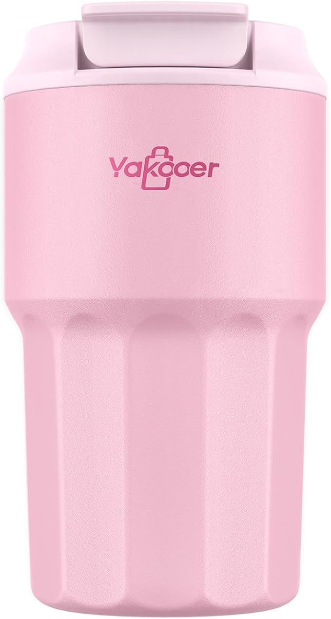 16 oz Coffee Insulated Tumbler with Lid and Flip Straw, Leak-Proof Food Grade 304 Stainless Steel Travel Coffee Mug, Double Wall Vacuum Cup for Hot and Cold Drinks (Pink)