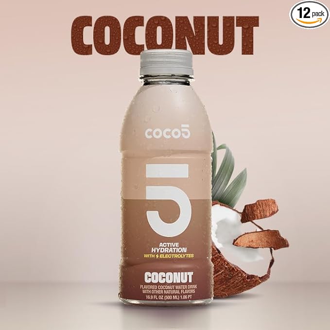 Coco5 Clean Sports Hydration Coconut Flavor | 100% Natural | 50% Less Sugar | Nothing Artificial | Non-GMO | Gluten Free | Developed by Pro Trainers for Pro Athletes | 16.9 Oz (Pack of 12)