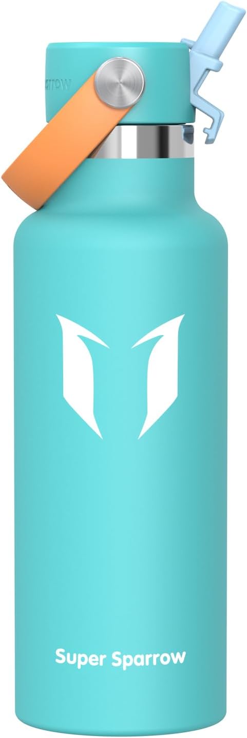 Super Sparrow Insulated Water Bottle - 17 Oz / 25 Oz / 32 Oz - Standard Mouth FlipFlow Flask - BPA Free, Leak Proof Drink Bottle- Ergonomic Straw Water Bottles for Work, Gym, Travel, Sports