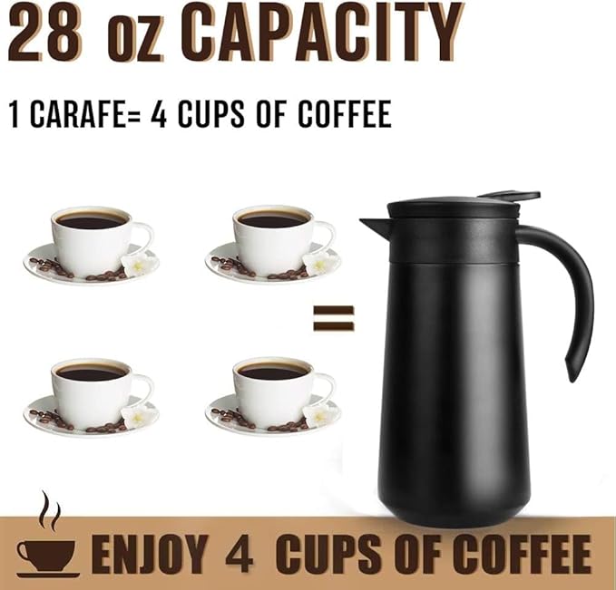 28oz Coffee Carafe Airpot Insulated Coffee Urn Stainless Steel Vacuum Thermal Pot Flask for Coffee, Hot Water, Tea, Hot Beverage - Keep 9 Hours Hot, 18 Hours Cold (2 Pack Black)