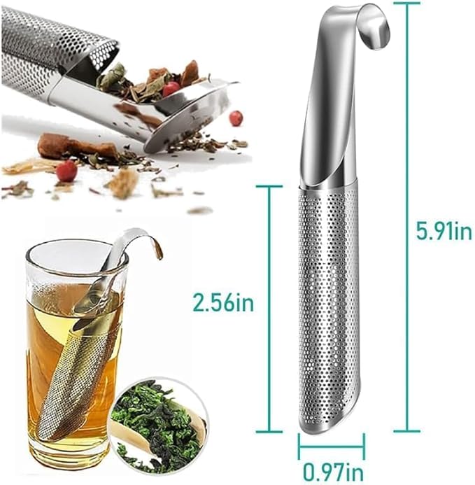 Stainless Steel Tea Diffuser, 2025 New Tea Artifact Creative Pipe Tea Infuser Mesh Strainer with Hanging Hook Handle, Universal Fine Holes Tea Interval Diffuser for Loose Tea Leaf Coffee Etc (2)