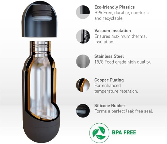 asobu Capsule Bottle Stainless Steel Double Wall Insulated Travel Water Bottle – Lid Doubles as a Cup 14 Ounce (Silver)