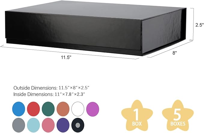 Gift Box Black, 11x7.8x2.3 Inches with Magnetic Closure, Shirt Gift Box with Lid