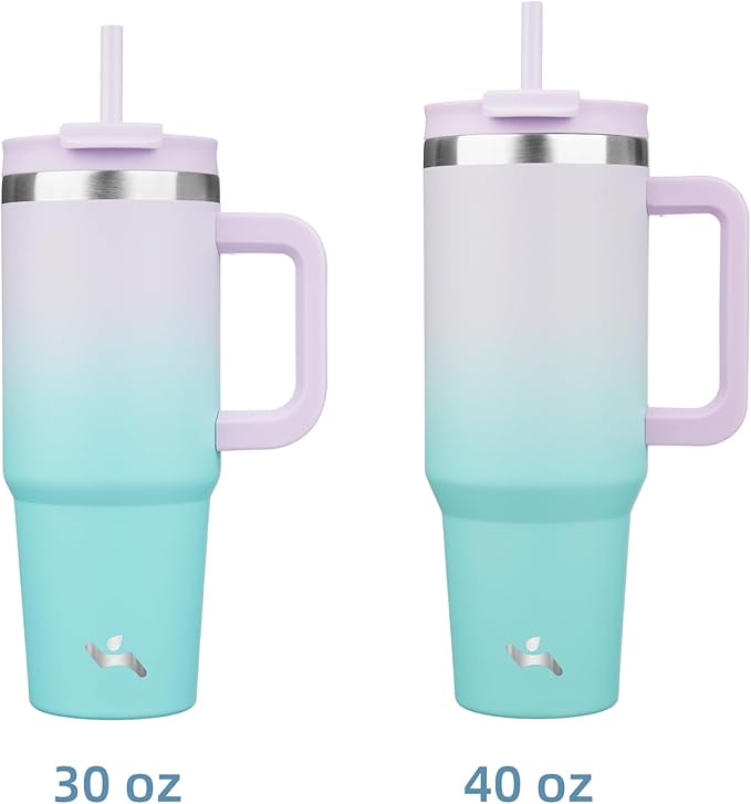 40 oz Tumbler with Handle and 2 Straws,2 in 1 Lid Insulated Water Bottle Stainless Steel Travel Coffee Mug,Lavender Green