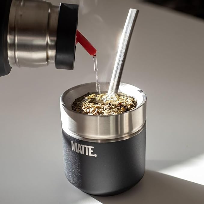 Matte 6.5 oz Yerba Mate Gourd and Bombilla Set - Includes DS Pro Box - BPA Free Yerba Mate Set Kit with Mate Straw, Elegant Design, Non-Slip Base (Black)