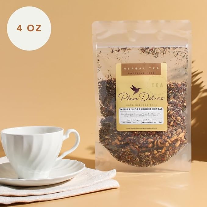 Vanilla Sugar Cookie Herbal Tea – Caffeine-Free Loose Leaf Blend with Rooibos, Vanilla and Cinnamon – Naturally Smooth Flavor, No Added Sugar – 60 to 80 Cups – Small Batch USA – Plum Deluxe