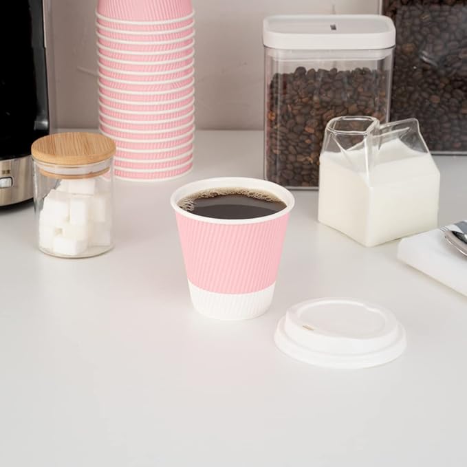 Restaurantware 8 Ounce Double Wall Disposable Coffee Cups, 500 Insulated Light Pink Paper Tumblers, with Ripple Wall Design, Lids Sold Separately for Hot Drinks like Tea, Coffee and More