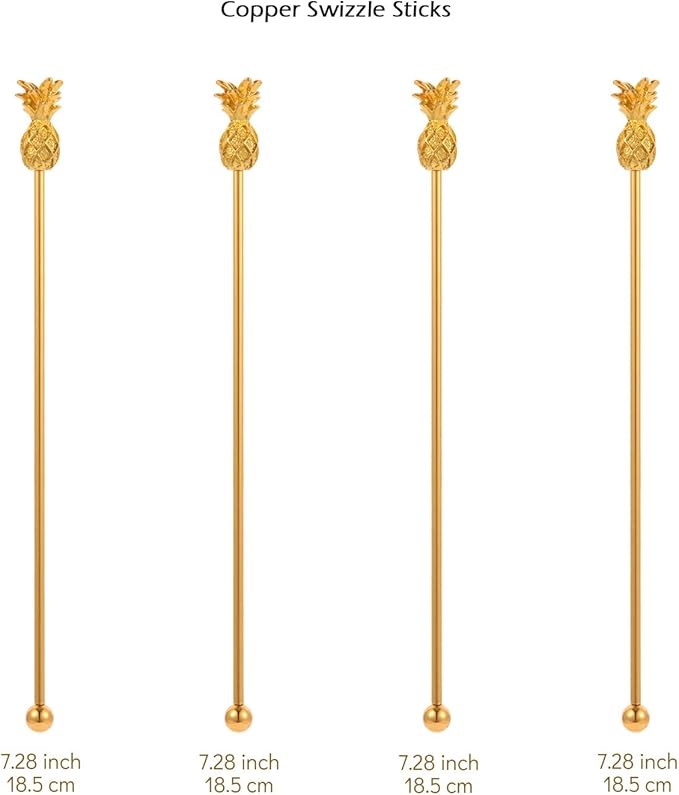 Pineapple Drink Stirrer Sticks Stainless Steel Coffee Beverage Stirrers，Set of 4 Cocktail Swizzle Stick,7.28", Gold