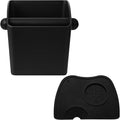 Large Square Knock Box Shock-absorbent Knock Box Espresso with Removable Knock Bar and Non-Slip Base Espresso Accessories for Home/Office (Large Black Knock Box with Tamper Mat)