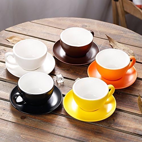 Small Speciality Coffee Double Espresso Cup and Saucer, Small Cappuccino New Bone China for Coffee Shop and Barista (Matte Yellow, 5 oz)