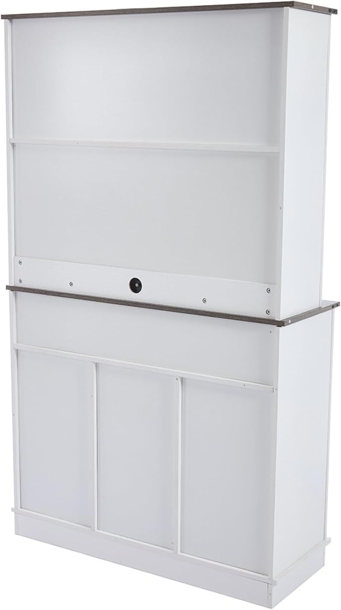 Coffee Bar Cabinet with Sliding Barn Doors 71'' Farmhouse White Pantry Cabinet with Drawers & Wine Glass Rack Rustic Buffet Cabinet for Kitchen, Black