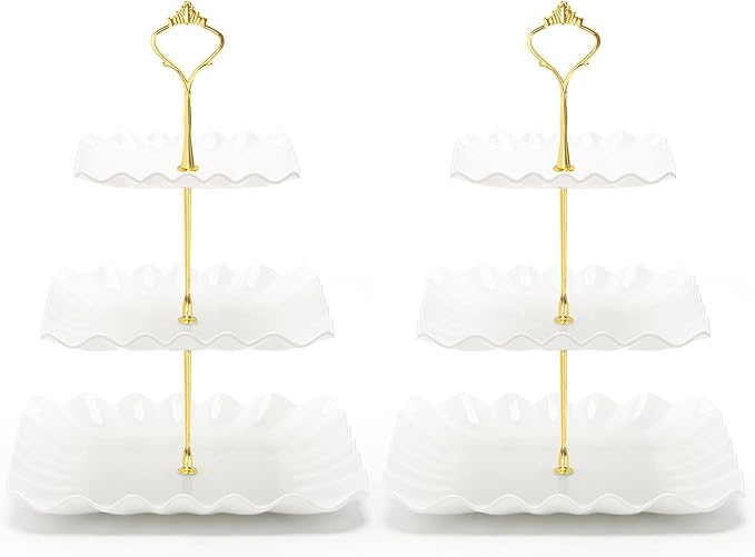 Coitak Plastic Cupcake Stands, 3 Tier Cupcake Stand, Dessert Tower Tray for Tea Party, Baby Shower and Wedding (2 Pack)