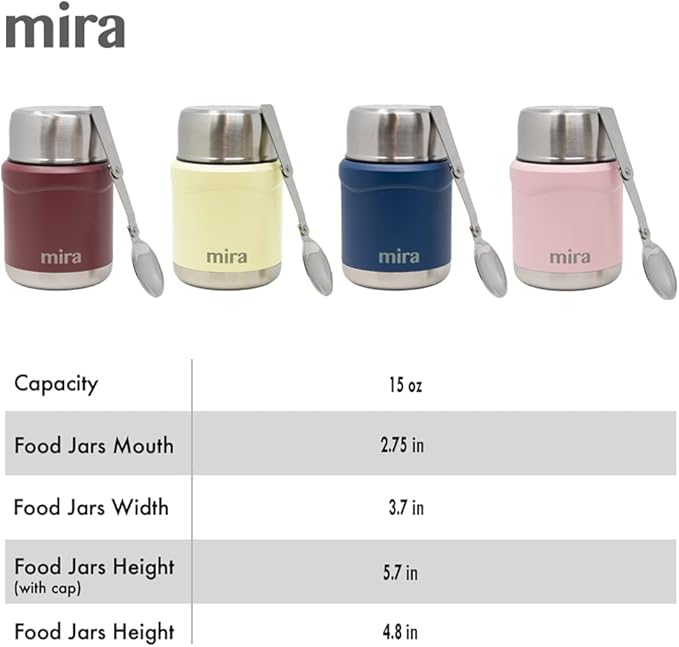 MIRA 15 oz Insulated Food Thermos for hot and cold foods - Leak-Proof Stainless Steel Container with Spoon - Rose Pink