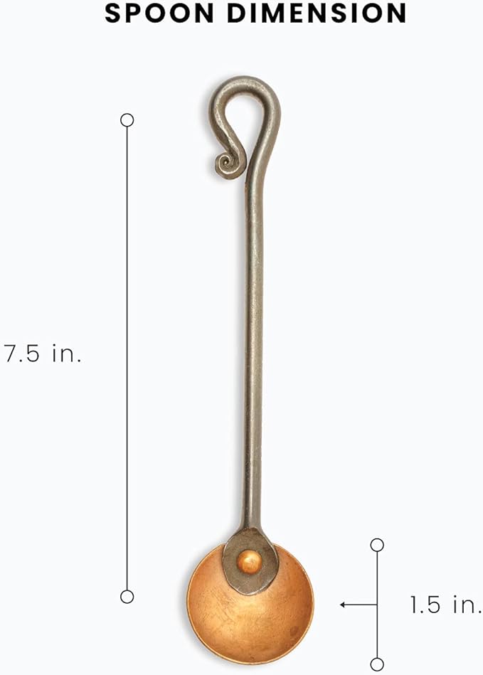 Copper and Steel Coffee Scoop | Food Grade & Measures 2 Tsp | Antique & Rustic Cast Iron Metal Spoon | Use For Espresso Beans, Tea Leaves, or Sugar | Handmade in Maine USA | By Wicks Forge