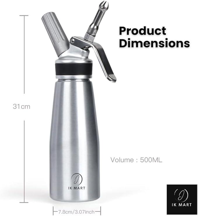 Professional Whipped Cream Dispenser – Aluminum Cream Whipper with 3 Nozzles – Heavy-Duty Dessert Topping Maker for Whipped Cream, Mousses, and Sauces – Ideal for Home or Commercial Use