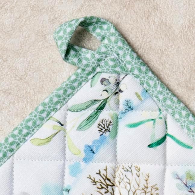 Maison d' Hermine Pot Holders 100% Cotton Heat Resistant Potholders 8" x 8" Hot Pads with Loop BBQ, Cooking, Baking, Grilling, Kitchen, Handling Hot Pans (Pack of 1, Snowy World)