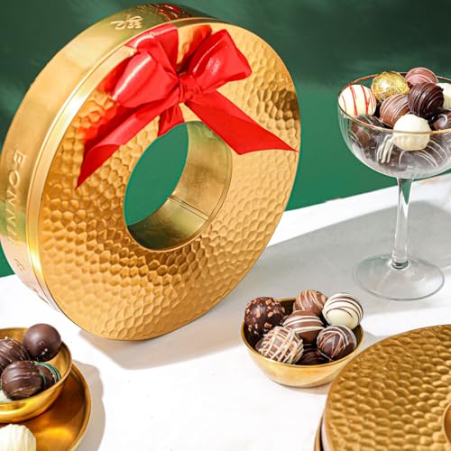 Christmas Chocolate Gift Basket Wreath Tin – Festive Truffle Box for Men Women Families Corporate –Bonnie and Pop