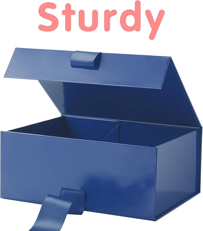 HAPPY POTATO Gift Box with Lid and Ribbon 9x6.5x3.8 Inches, Groomsman Proposal Box, Magnetic Blue Gift Box for Presents (Glossy Blue)