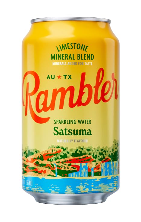 AUTX RAMBLER Sparkling Water, Texas Limestone Mineral Blend, Satsuma Flavor, 12-Ounce Cans, Three 8-Packs (24 Cans)