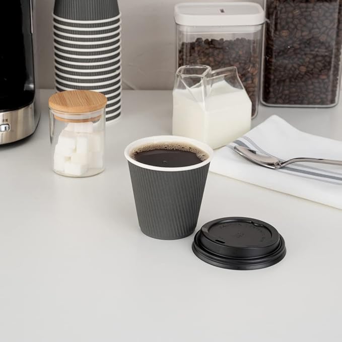 Restaurantware 8 Ounce Double Wall Disposable Coffee Cups, 500 Insulated Gray Paper Tumblers, with Ripple Wall Design, Lids Sold Separately for Hot Drinks like Tea, Hot Chocolate, and More