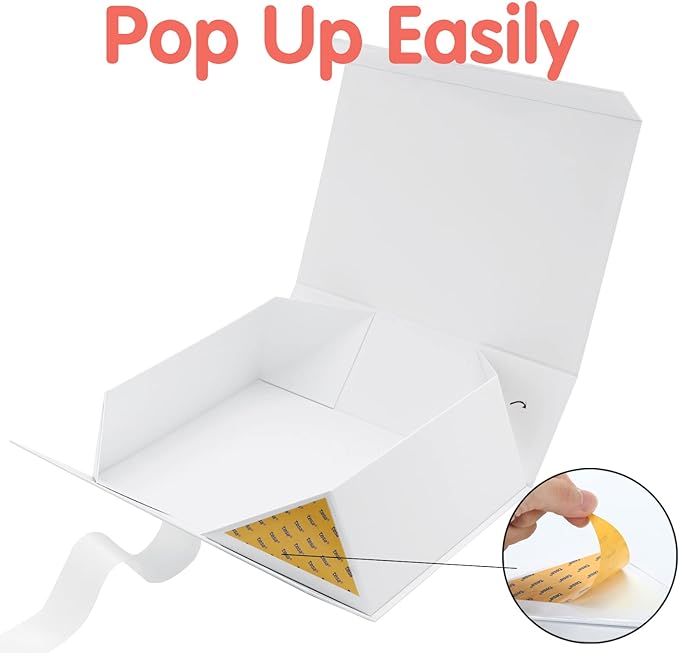 HAPPY POTATO 5 Large Gift Boxes with Lids and Ribbon 13.5x9x4.1 Inches, Bridesmaid Proposal Boxes, Magnetic White Gift Boxes for presents (Glossy White, Pack of 5)
