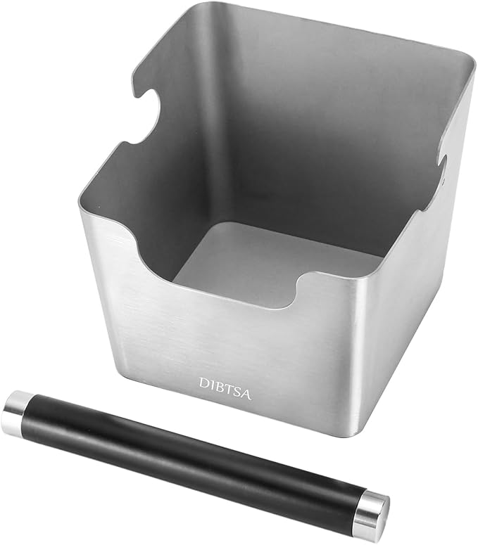 Knock Box Espresso, Stainless Steel Knock Box for Coffee Grounds, with Removable Rubber Bar and Anti-slip Pad, Large, Silver