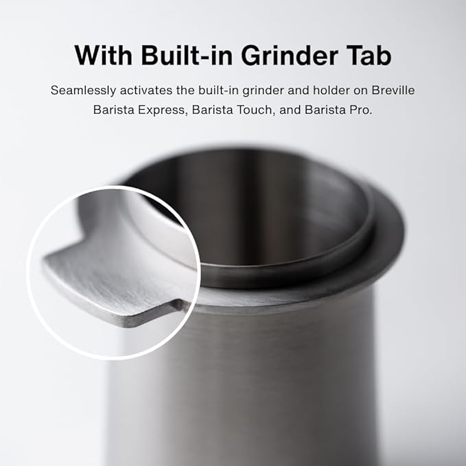 Crema Coffee Products | 54mm Dosing Cup | Brushed Silver | 100% Stainless Steel | Espresso Coffee Dosing Cup | Fits 54mm Breville Portafilters