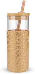 Tronco 20 oz Glass Tumbler with Straw and Lid- Glass Cup with Lid and Straw, Iced Coffee Cup Reusable, Smoothie Cups, Bamboo Lid and Protective Silicone Sleeve - BPA-Free