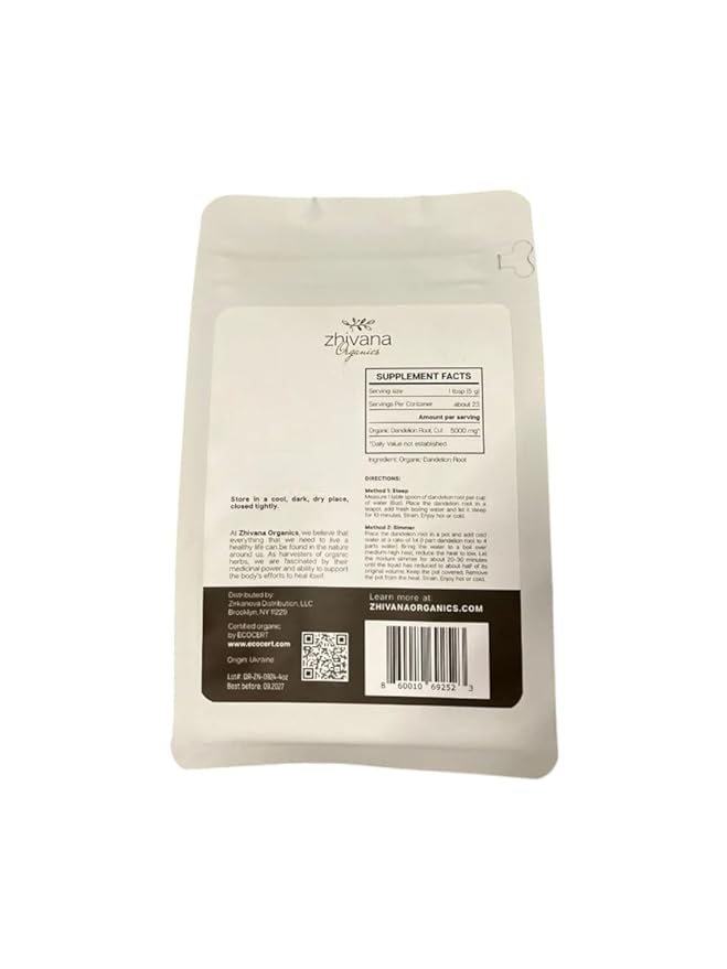 Dandelion Root Organic - Dandelion Tea - Diente de Leon Organico – Natural Cleansing, Gut Flora, Digestion, Liver, Skin – 4 oz