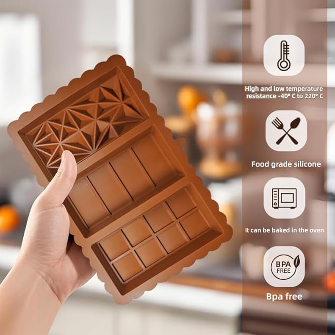 Chocolate Bar Mold - Food Grade Silicone Chocolate Molds, Non-Stick & Easy to Release Deep Mold for Dubai Pistachio Chocolates, Candy, Snacks, Desserts, Resin Art, Dishwasher Safe (2)
