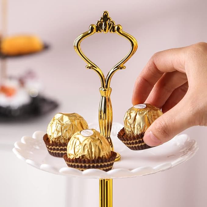 2 Pack of Large Plastic Dessert Stands, 3 Tier Cupcake Stand, 3 Tiered Serving Display Stand Reusable Pastry Dessert Tower Tray/Platter for Tea Party, Baby Shower and Wedding (White)