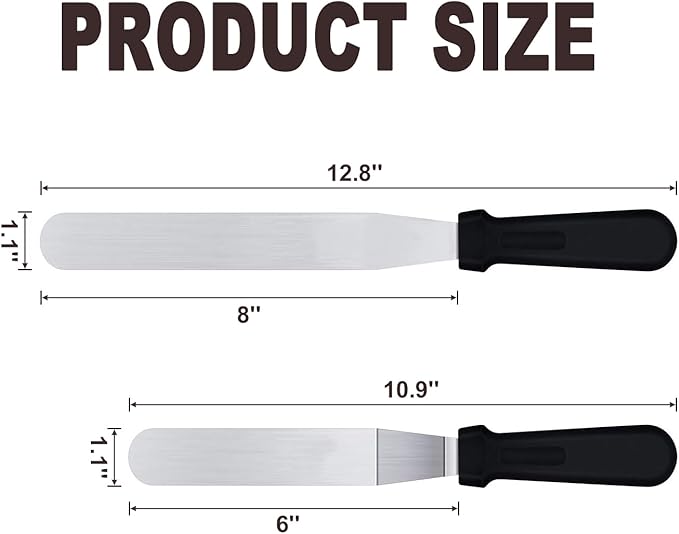 6" Small Angled+8” Straight Icing Spatula,Lmoszuak Professional food grade stainless steel cake spatula,with Sturdy & Durable Handle Spatula,Frosting smoother spatulas for cake decorating,Baking.