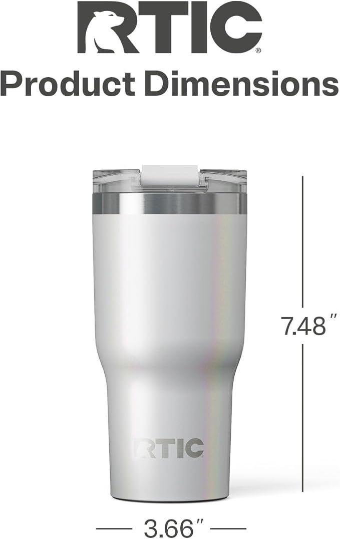 RTIC 20oz Essential Tumbler with Lid, Ceramic Lined, Insulated, Stainless Steel, Metal, Double Wall Vacuum-Insulation, Travel Cup for Iced Coffee, Tea, Hot and Cold Drink, Cool Grey Glitter