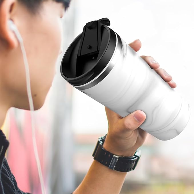 Insulated Coffee Mug with Ceramic Coating, 18oz Travel Mug with Leak-proof Lid, Vacuum Double-wall Tumbler, Stainless Steel Thermal Cup for Tea, Hot Cocoa, Cold Beverage, Ice Drinks