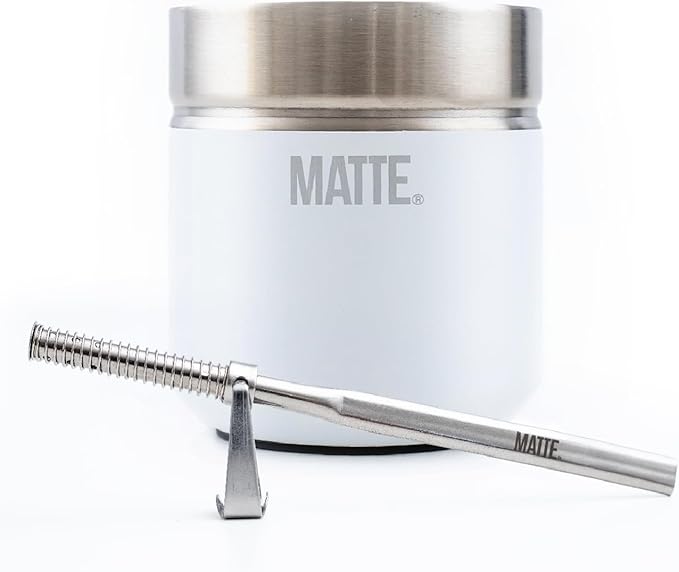 Matte 6.5 oz Yerba Mate Gourd and Bombilla Set - Includes DS Pro Box - BPA Free Yerba Mate Set Kit with Mate Straw, Elegant Design, Non-Slip Base (White)