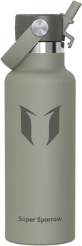 Super Sparrow Insulated Water Bottle - 17 Oz / 25 Oz / 32 Oz - Standard Mouth FlipFlow Flask - BPA Free, Leak Proof Drink Bottle- Ergonomic Straw Water Bottles for Work, Gym, Travel, Sports