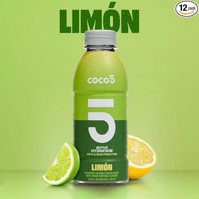 COCO5 Clean Sports Hydration Limon Flavor | 100% Natural | 50% Less Sugar | Nothing Artificial | Non-GMO | Gluten Free | Developed by Pro Trainers for Pro Athletes | 16.9 Ounce (Pack of 12)