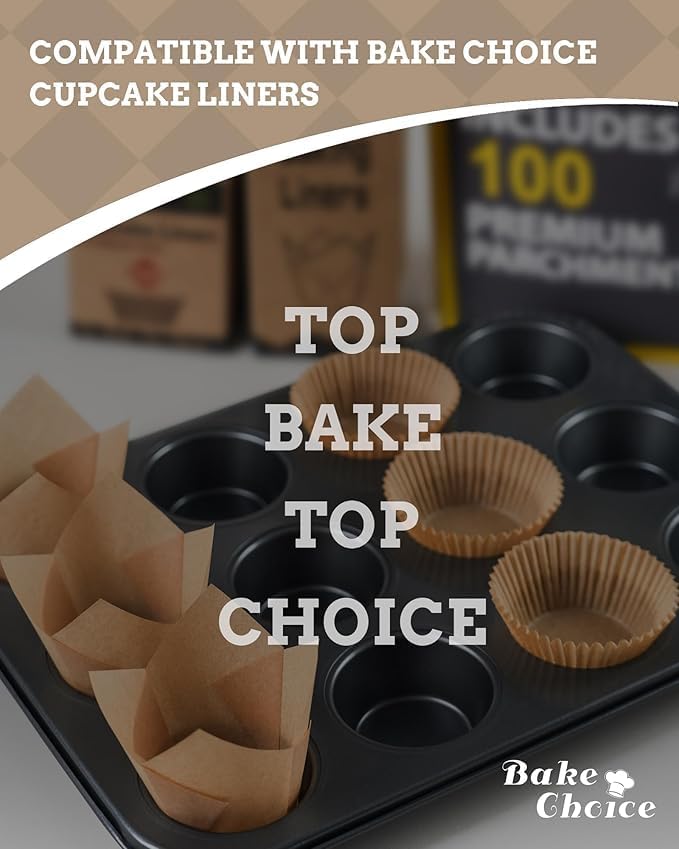 2 Pack Muffin Pan for Baking, Standard Cupcake Pan includes 100 Natural Cupcake Liners, Muffin Tin Nonstick 12 Cup, Baking Pans Set, Carbon Steel Baking Supplies