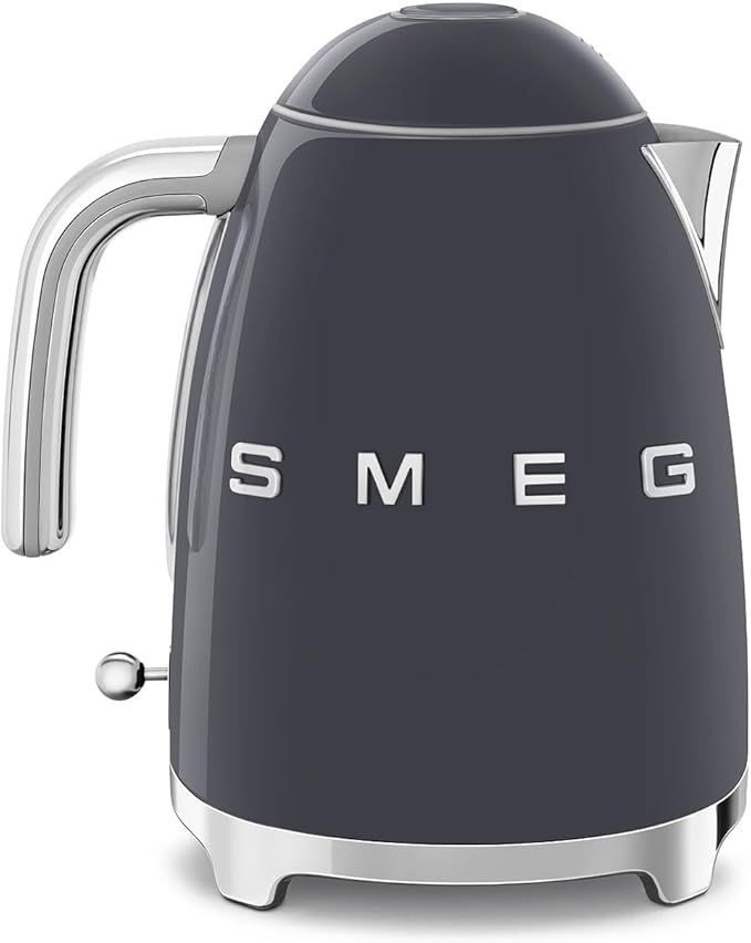 SMEG 50's Retro Style 7-Cup Electric Water Kettle with Automatic Shutoff, Removable Base, and Water Indicator, KLF03GRUS,Grey