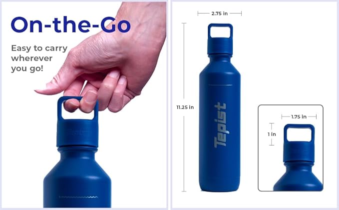 TwentyO 20oz Stainless Steel Bottle Compatible with Sodastream Machines | Powder Coated Blue | Vacuum Sealed | Double Walled | Leak-Proof | Easy to Carry | Reusable Bottle