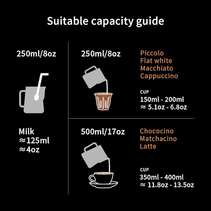 watchget Milk Frothing Pitcher 250ml/8oz Stainless Steel Espresso Steaming Pitcher Milk Coffee Cappuccino Latte Art Barista Steam Jug Espresso Frother Cup, Silver