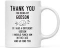 Andaz Press Funny Family 11oz. Coffee Mug Gift, Thank You for Being My Godson, Punch in Face, 1-Pack, Christmas Birthday Drinking Cup Present Ideas