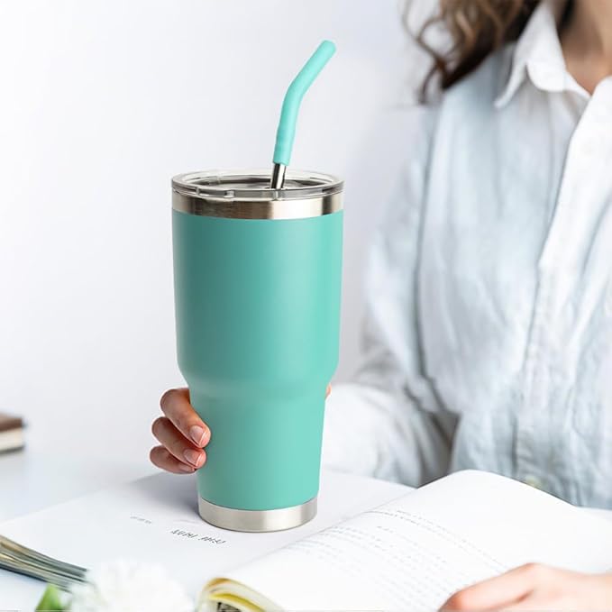 Stainless Steel Straw for 30 oz YETI and Simple Modern 24 oz Tumbler, Metal Straws Reusable With Silicone Tip for 32oz Glass, Cleaning Brush, 1 Portable Bag