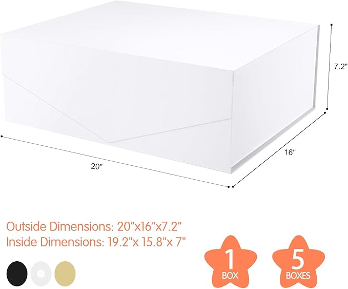 19.2x15.8x7 Inches, Extra Large Gift Box with Lid, Bridesmaid Proposal Box with Magnetic Closure, Giant Gift Box for Clothes and Large Gifts (Glossy White)