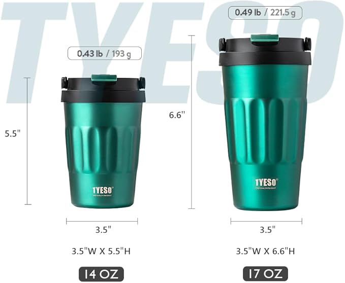 TYESO Stainless Steel Portable Tumbler with Flip Lid,Travel Mug with Concealed Carry Handle, Leakproof Insulated Coffee Cup (GREEN, 17 OZ)