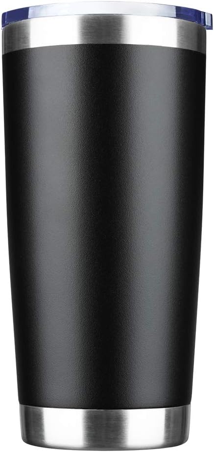 20oz Tumbler Bulk Stainless Steel Vacuum Insulated Tumblers with Lid Double Wall Travel Mug Durable Powder Coated Coffee Cup, Suitable for Ice Drinks and Hot Beverage (Black 1pack)