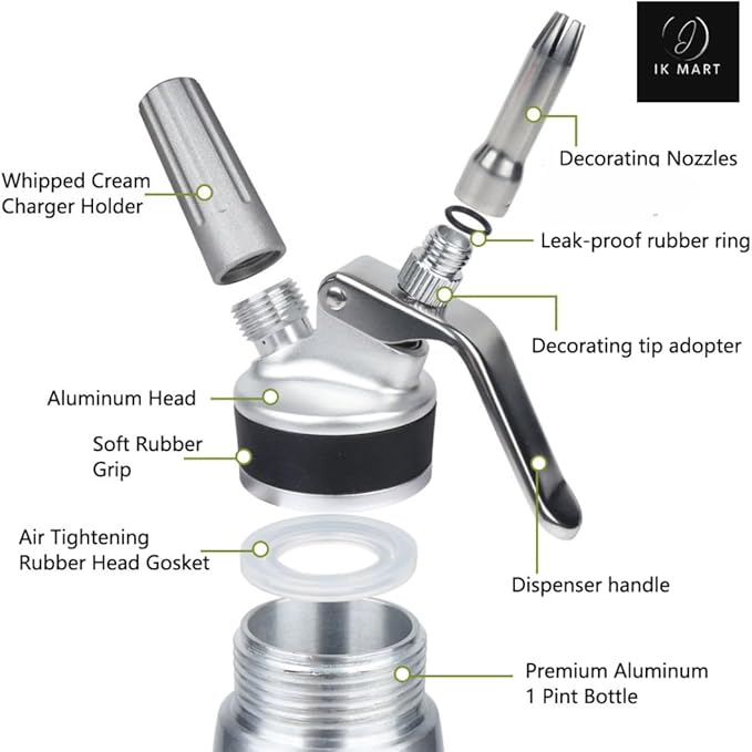 Professional Whipped Cream Dispenser – Aluminum Cream Whipper with 3 Nozzles – Heavy-Duty Dessert Topping Maker for Whipped Cream, Mousses, and Sauces – Ideal for Home or Commercial Use