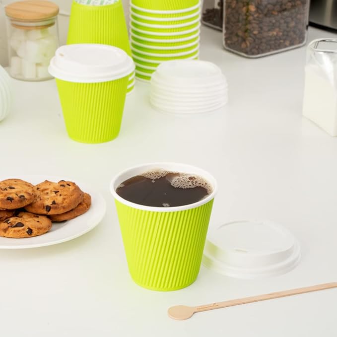 Restaurantware 8 Ounce Double Wall Disposable Coffee Cups, 500 Insulated Light Green Paper Tumblers, Ripple Wall Design, Lids Sold Separately for Hot Drinks like Tea, Hot Chocolate, and More
